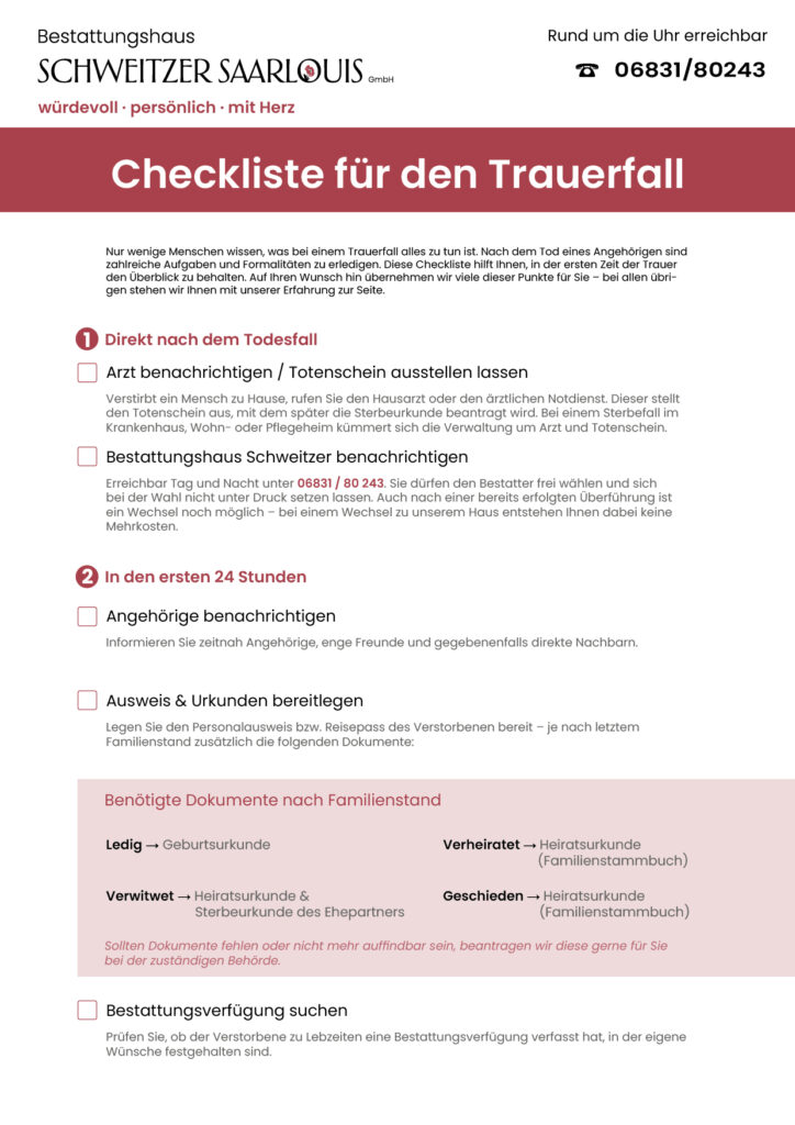 ChecklistePDF Checkliste im Trauerfall Schweitzer